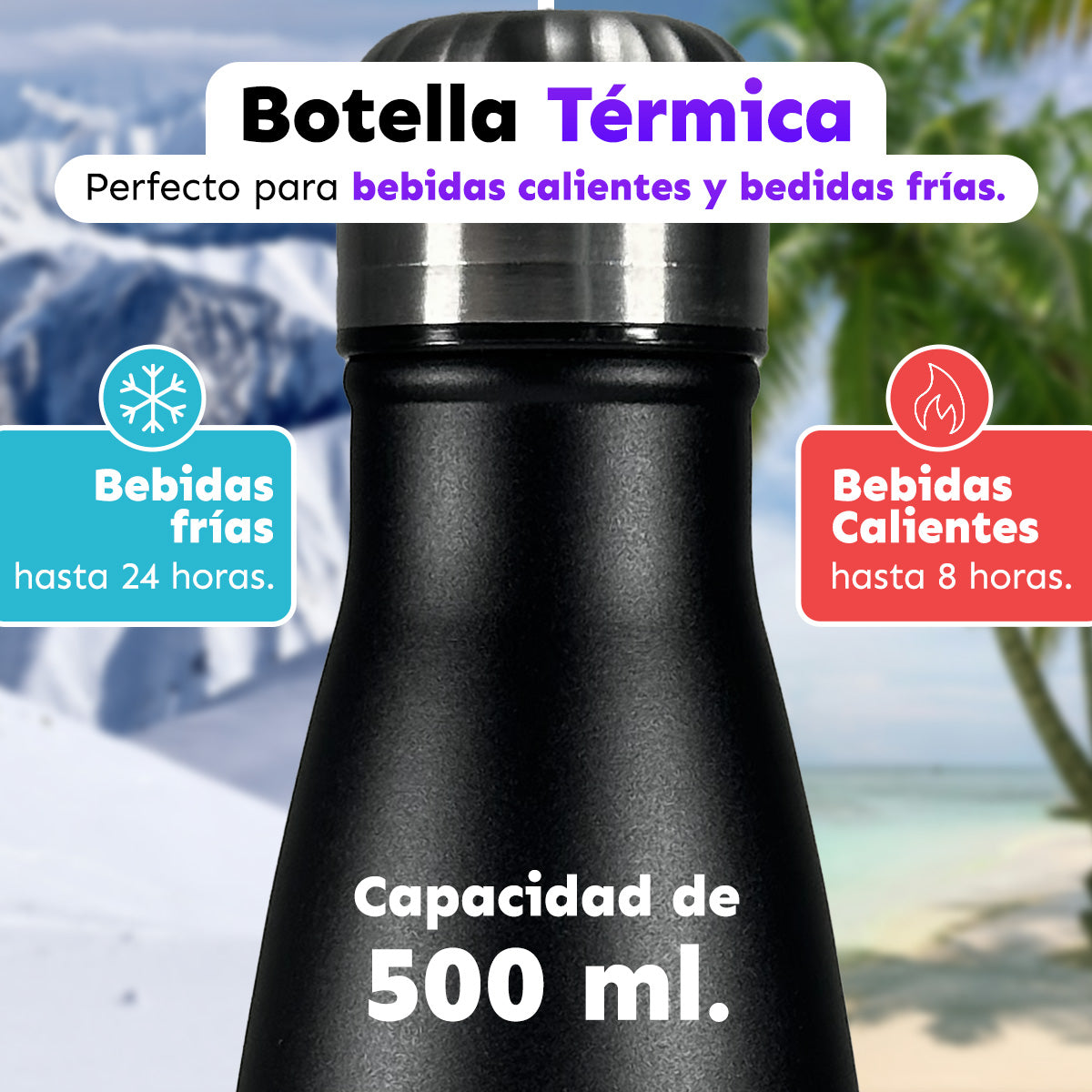 CAJA DE 12 BOTELLAS TERMICAS TIPO BALA 16 oz (500ml)