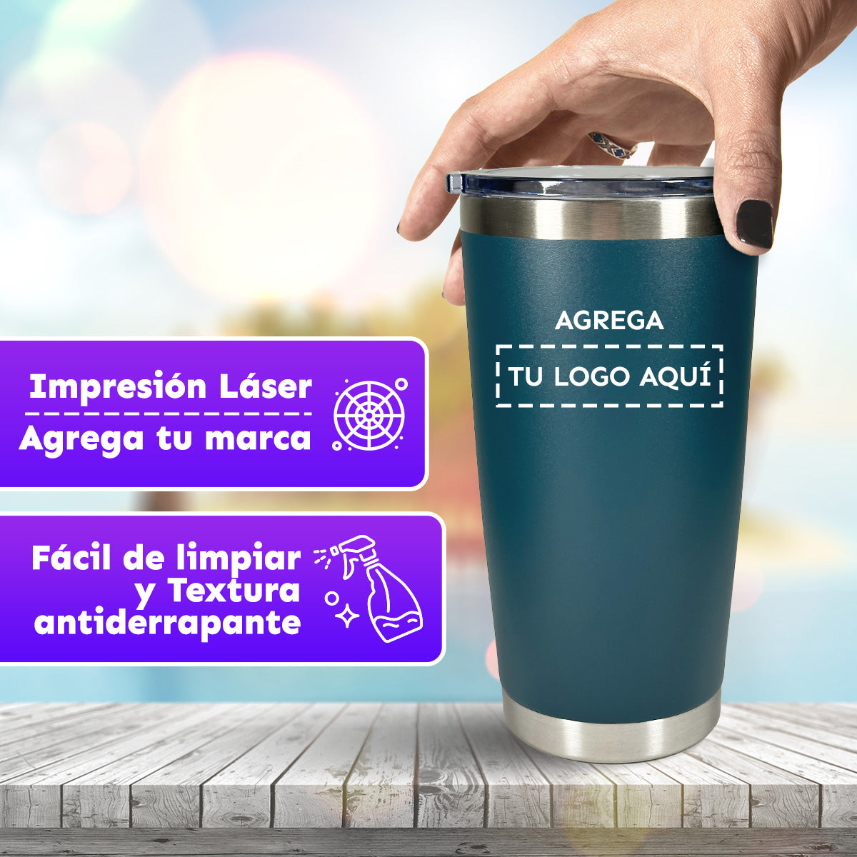 CAJA CON 12 VASOS TÉRMICOS CON TAPA 20 oz