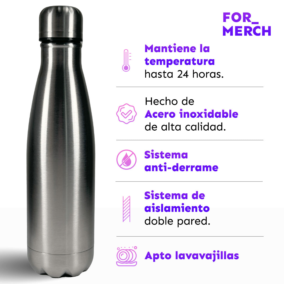 CAJA DE 12 BOTELLAS TERMICAS TIPO BALA 16 oz (500ml)