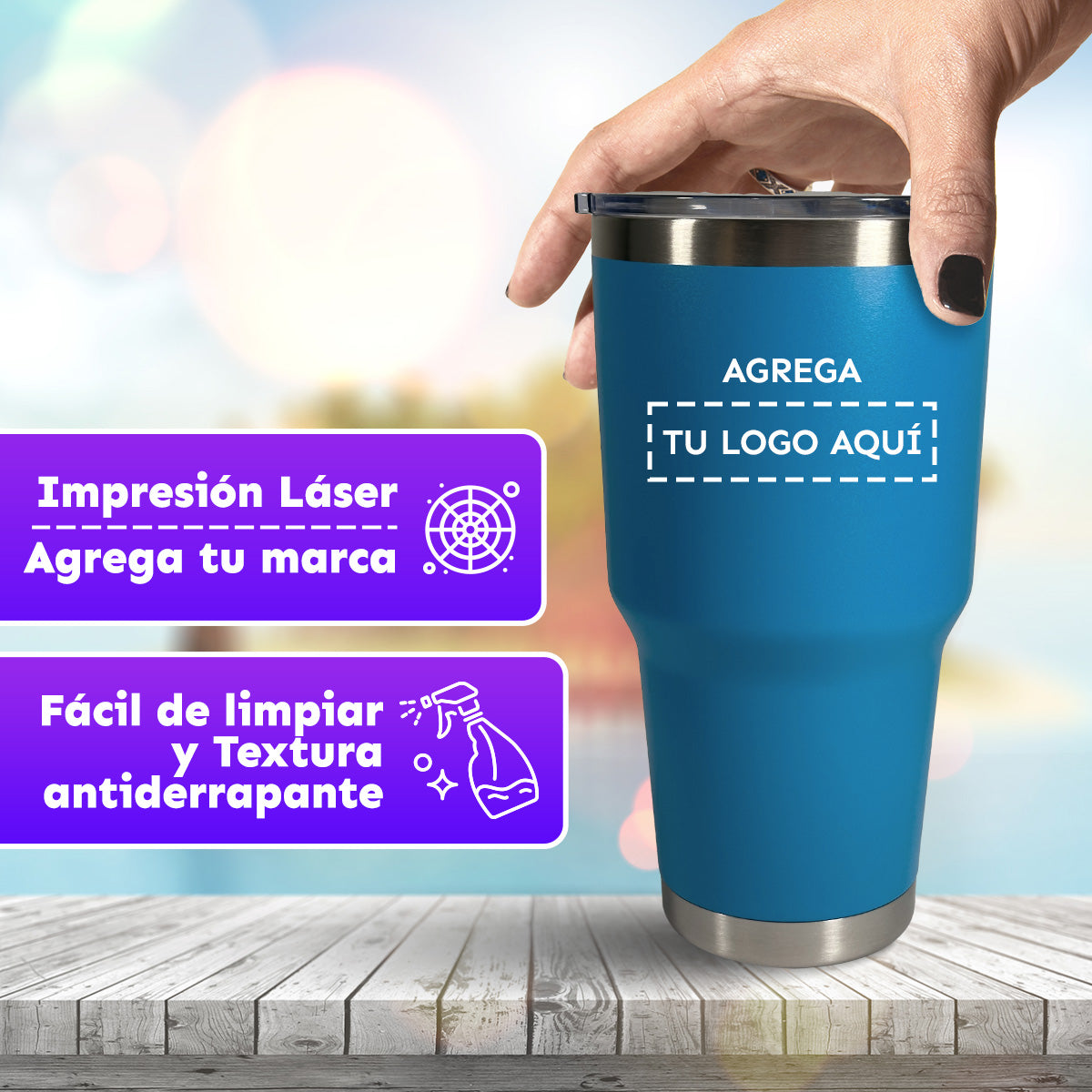 CAJA CON 12 VASOS TÉRMICOS CON TAPA 30 oz