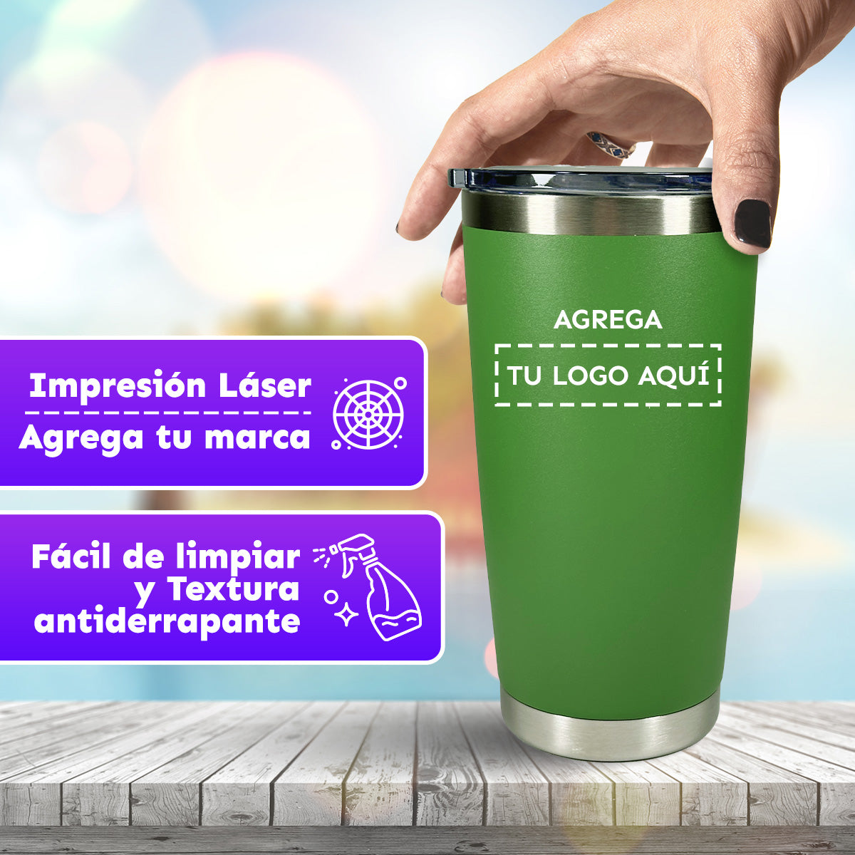 CAJA CON 12 VASOS TÉRMICOS CON TAPA 20 oz