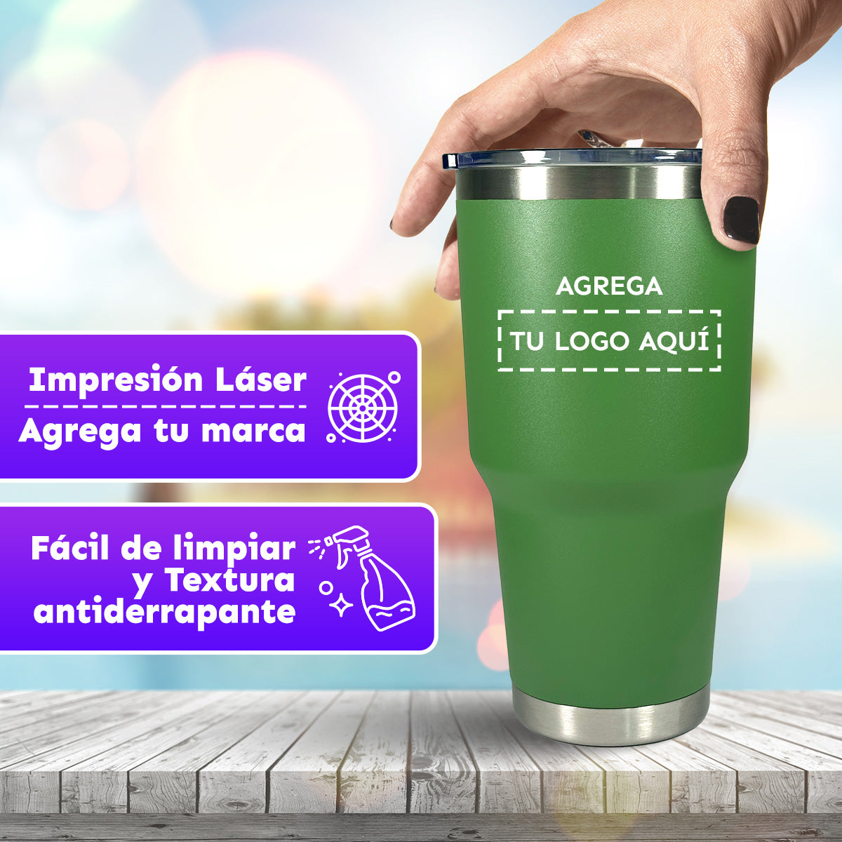 CAJA CON 12 VASOS TÉRMICOS CON TAPA 30 oz